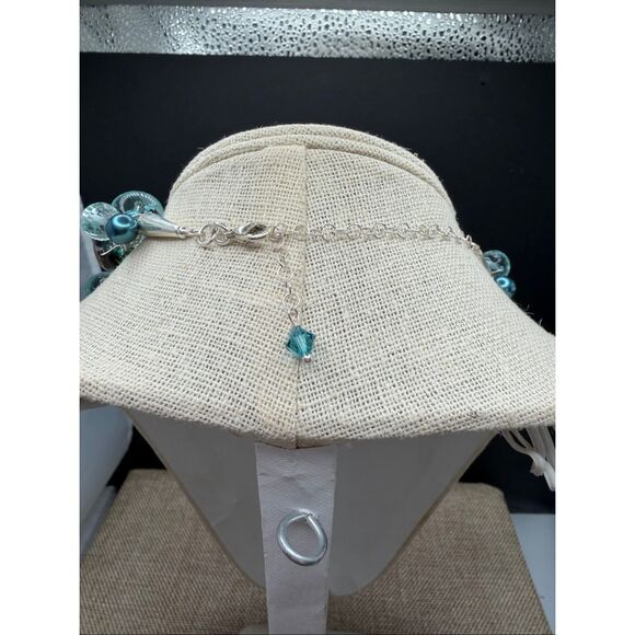 Chunky Aqua Teal Glass & Shell Bead Statement Necklace - Picture 2 of 8